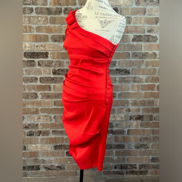 Betsy & Adam vintage red one shoulder gown cocktail dress bow ruched size 10 - Picture 2 of 9